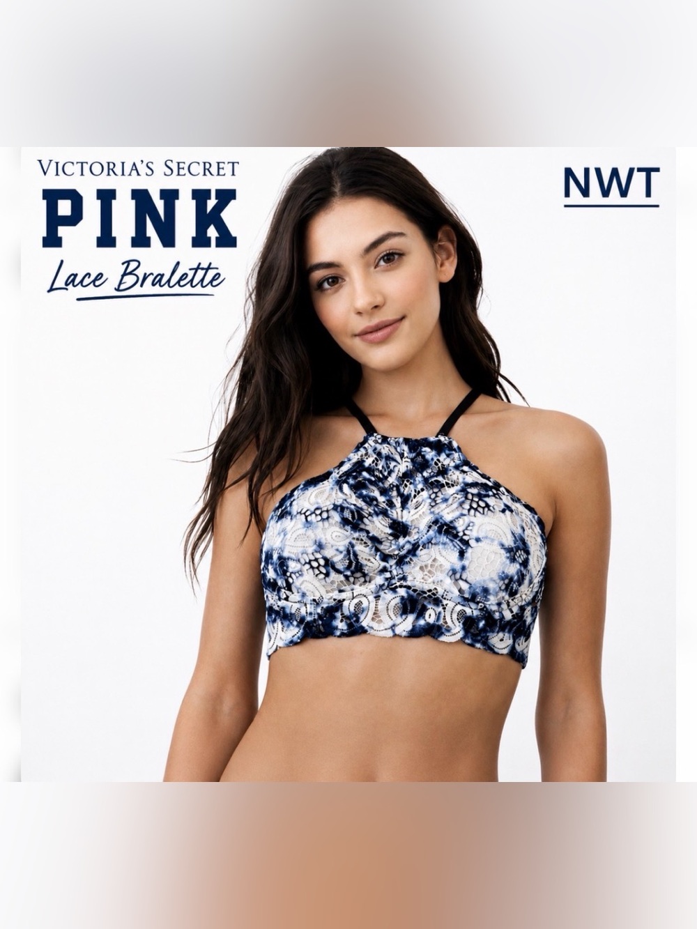 NEW Victoria’s Secret PINK Lace Bralette M Blue Tie Dye Racerback Festival Boho